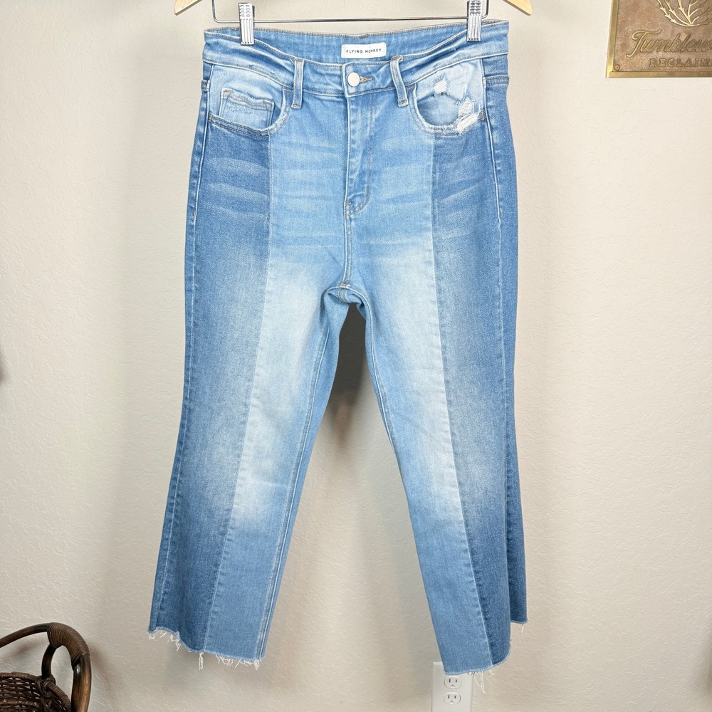 Flying Monkey Womens Two Tone Patchwork Straight Leg Jeans Blue Size 30 F4859‎